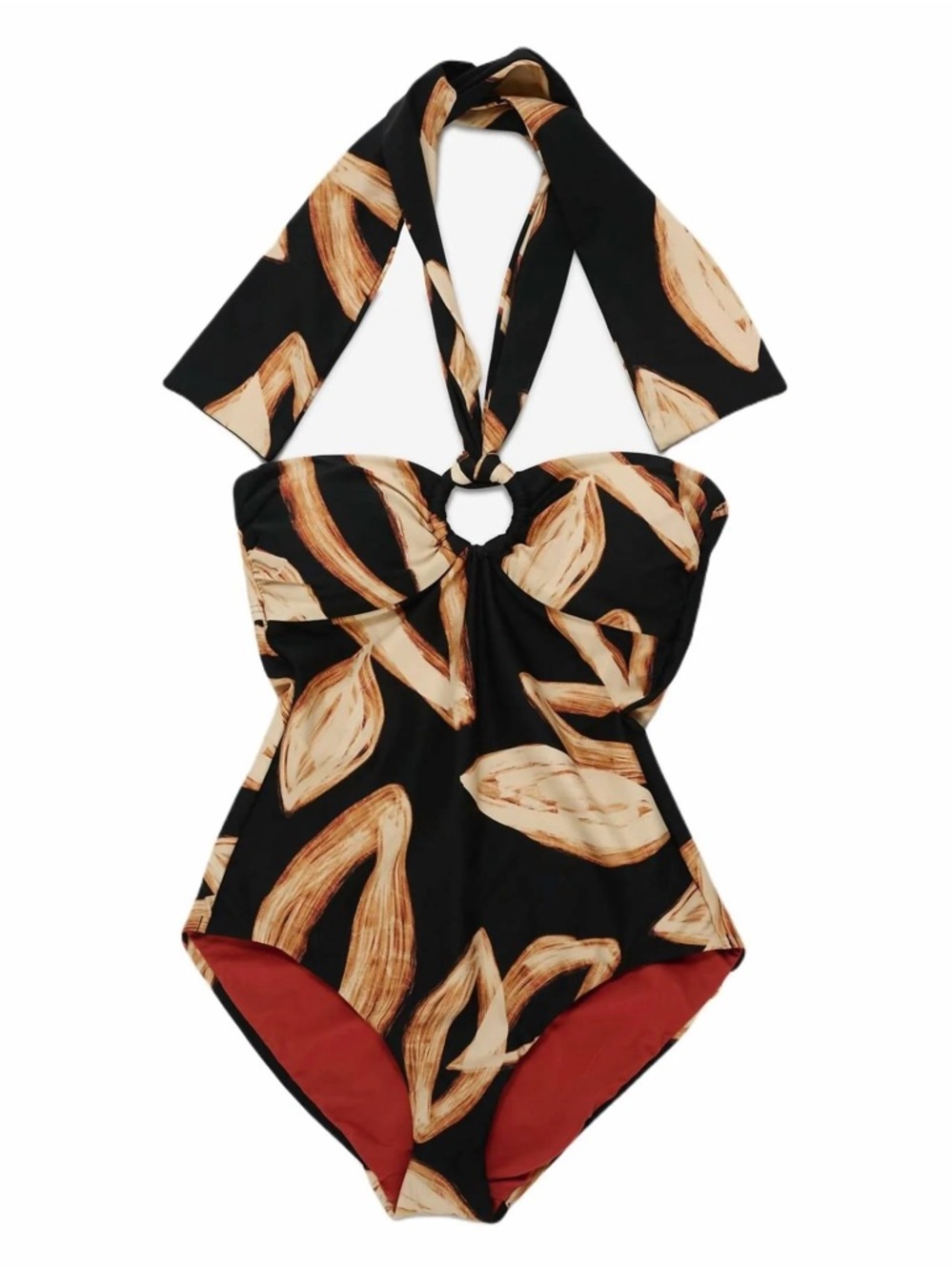 DKNY Black One-Piece Swimsuit with Cream & Brown Leaf Print, Women’s 8, NWOT - Picture 7 of 9